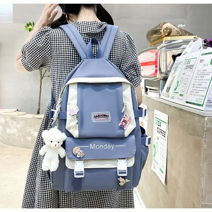 4 Set Korean High School Junior High School Elementary School Student Forest Style Versatile Backpack with Large Capacity Colors