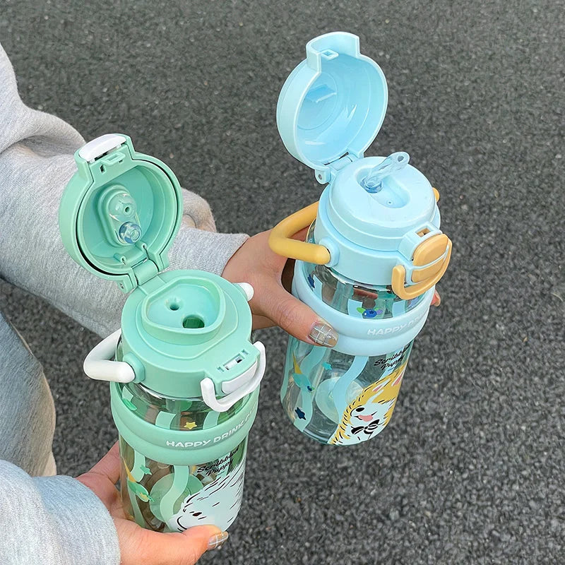 620ml Cute Water Bottle with Straw &Handle,Leakproof, Portable for Fitness & Outdoor Activities,Portable Sports Water Bottle for