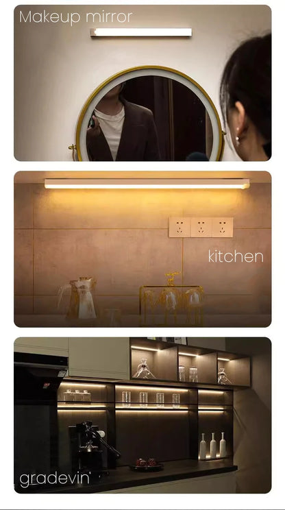 Smart Motion Sensor LED Night Light Rechargeable Human Body Infrared Sensing Cabinet Lamp for Kitchen Hallway Bath Room