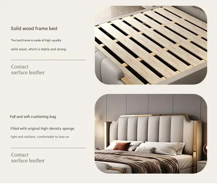 Italian Luxury Beds Leather Modern Simple Storage Beds Queen White Bedroom Double Somieres Marcos De Cama Bedroom Furniture