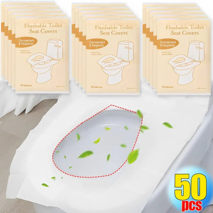 50/10pcs Disposable Toilet Seat Pads Portable Bathroom Toilet Pads Degradable Paper Portable Home Travel Camping Hotel Supplies