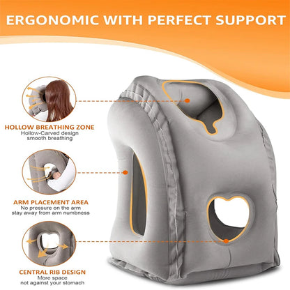 New Pattern Inflatable Travel Pillow Portable Chin Support Neck Pillow for Airplane Car Bus Train Office Nap Rest Support Pillow