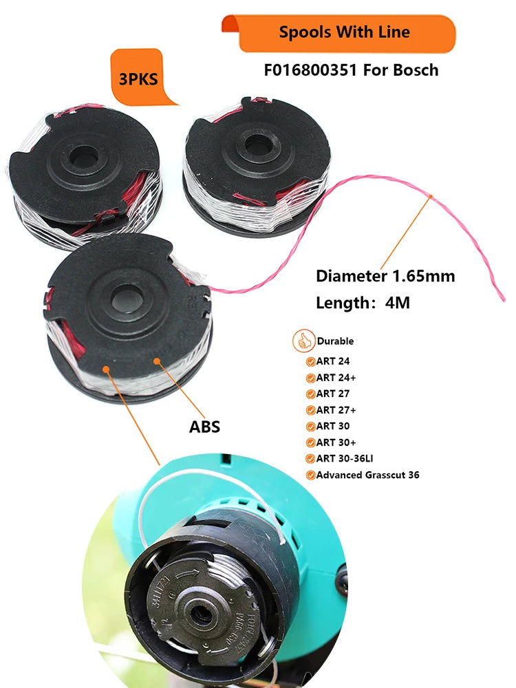 Spool Line For Bosch ART 24,ART 24 +,ART 27,ART 27 +,ART 30,ART 30 +,ART 30-36 Li,ART Expert Li,Advanced Grass Cut 36,F016800351