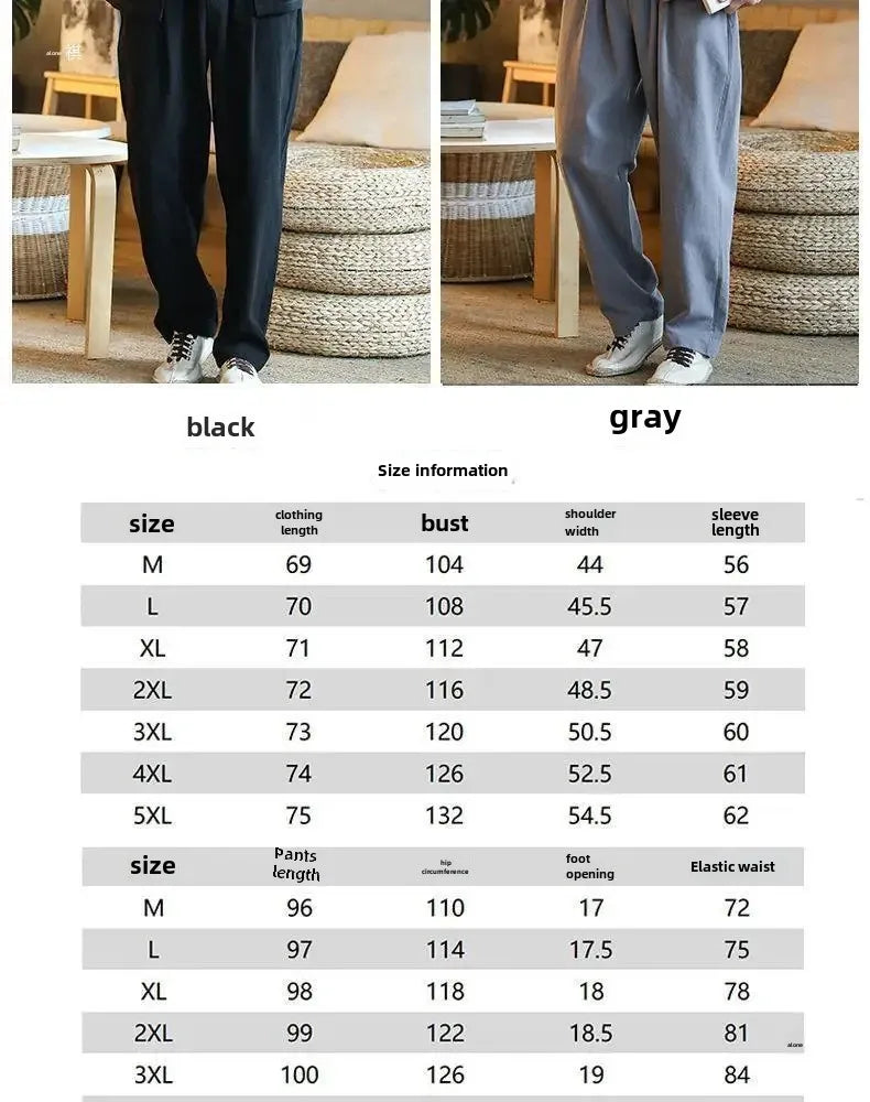 Traditional Chinese Men's Tang Suit Cotton Linen Ancient Costume Tea Servant Zen Meditation Clothing Middle Mountain Hanfu