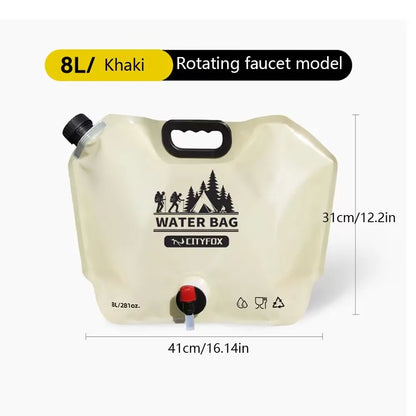 Outdoor Water Storage Bag 8L With Faucet Valve Travel Camping Food Grade Large Capacity Portable Foldable Plastic Water Bag