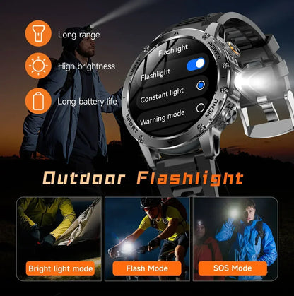 New For HUAWEI 1000mAh Large Capacity Battery Smart Watch Men Outdoor Flashlight BT Call Waterproof Sport Fitness SmartWatches