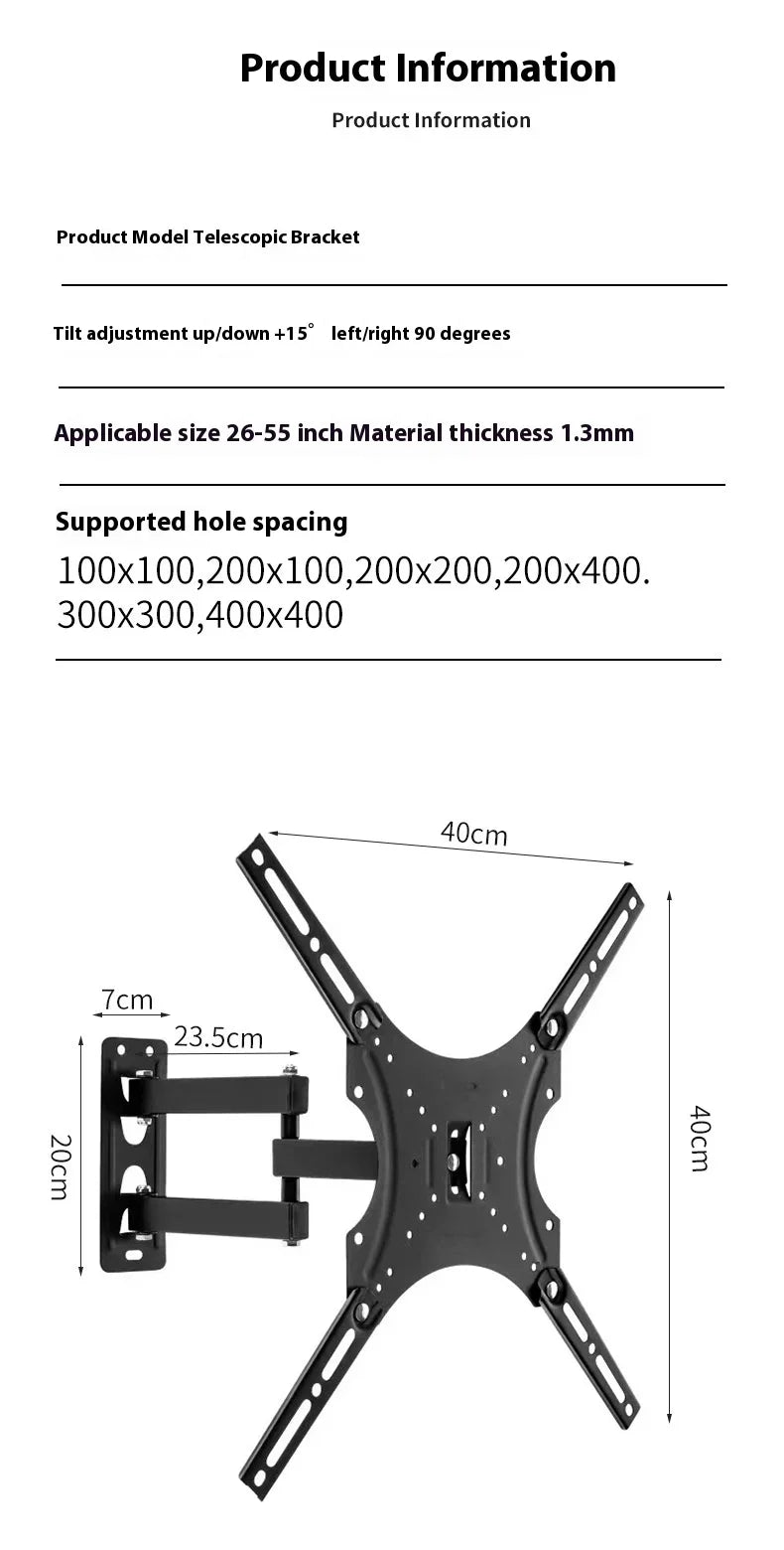 Universal Retractable TV Mounts Wall Mount Bracket LCD Monitor TV Stand Expansion Bracket Metal Flexible Arm Television Holder