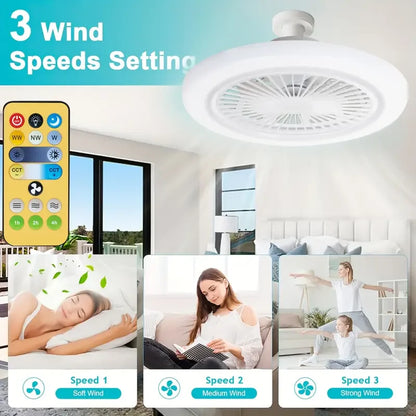 Smart 2-in-1 Ceiling Fan with Remote Control and 3-Speed E27  Lighting Base For Living Room Bedroom Fan and Lamp