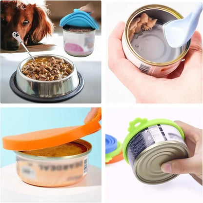 Reusable Pet Food Can Cover and Spoon Portable Dogs Cat Storage Tin Cap Lid Seal Cover Health Pet Supplies Pet Silicone Lids Can