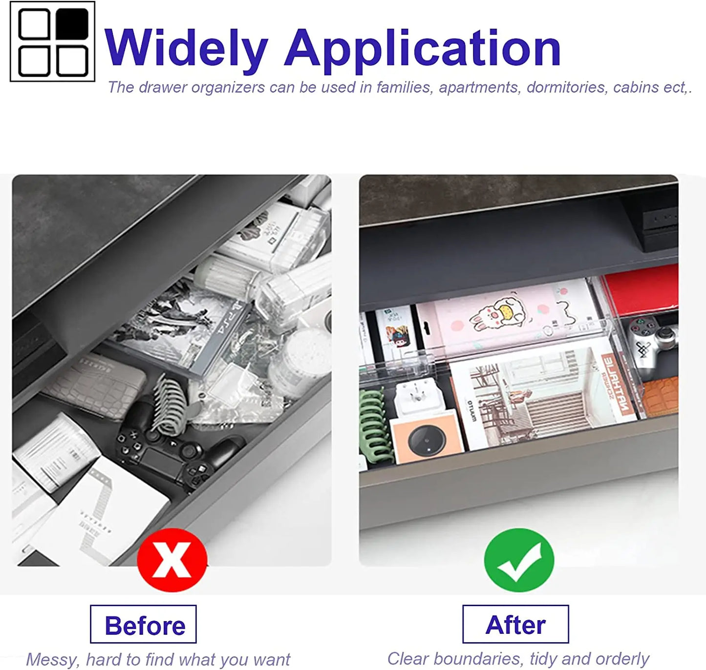 Multi-Pack Transparent Drawer Divider Adjustable Expandable Drawer Divider, Suable for Clothing, Kitchen Utensils and Office