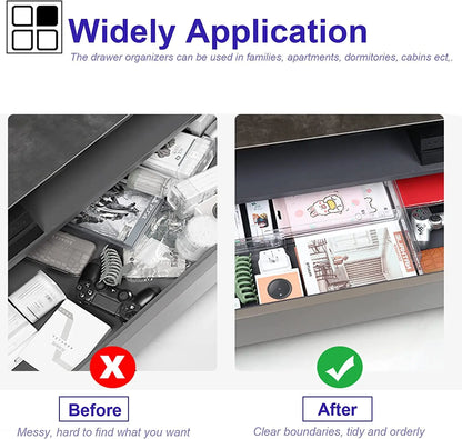Multi-Pack Transparent Drawer Divider Adjustable Expandable Drawer Divider, Suable for Clothing, Kitchen Utensils and Office