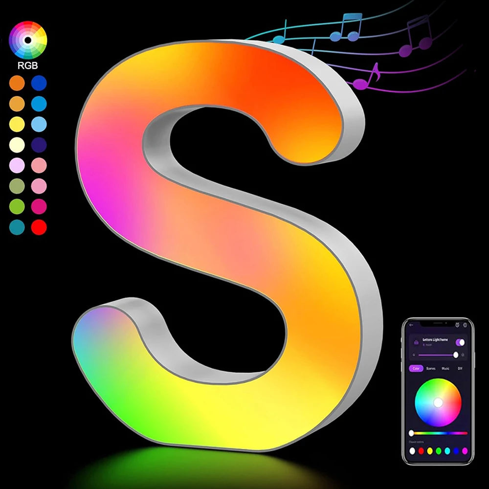 Smart LED Letters Lights Alphabet Light Decorative Name Letter Number Lamp Night Light USB MeRGBW App Music Sync Logo Game Home