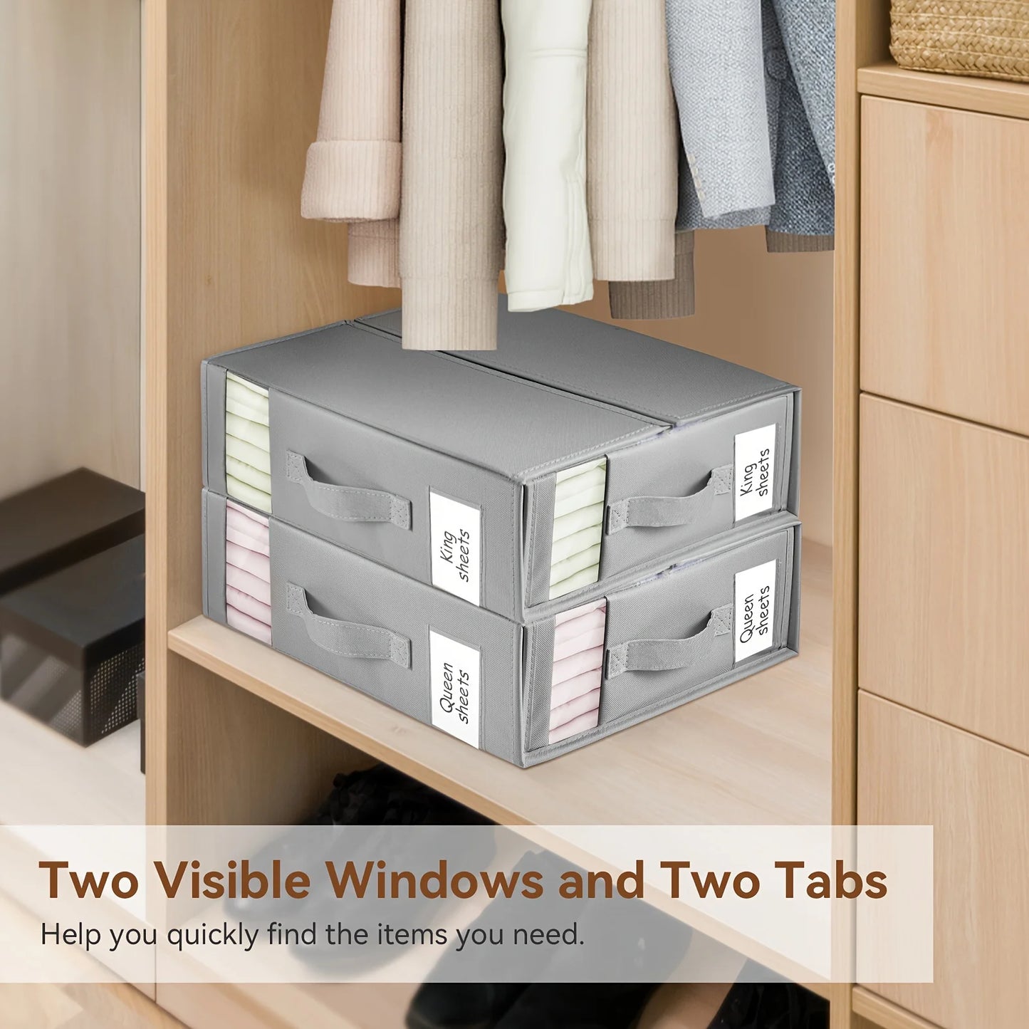 Bed Sheets Set Organizers Storage Linen Fabric Closet Organizers with Window Folding Bedding Storage Box for Pillow Organizer