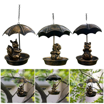 Bird Feeder Water Feeding Tray Umbrella Roof Sturdy Iron Birds Water Station Birdbath for Starlings Bluebirds Yard Gift Trees