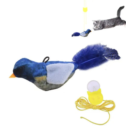 Interactive Cat Toys Hanging Squeaky Simulation Bird Plush Cats Pets Teasing Toys With Feather Catnip Kitten Chirping Bird Toy