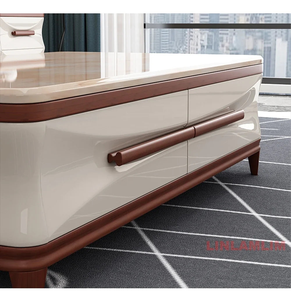 Linlamlim Modern Luxury Living Room Furniture - Coffee Table, TV Stand, and Side Cabinets with Marble Finish and Wooden Accents