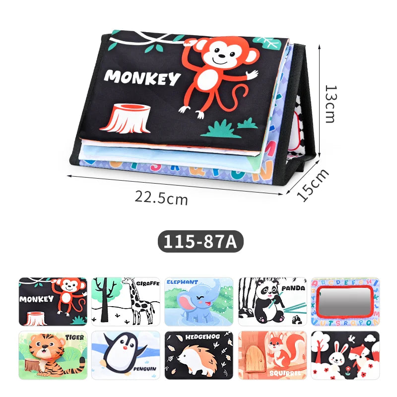Funny Black and White Baby Cloth Book Early Educational Montessori Toy for Children Newborn Tummy Time Mirror Toys
