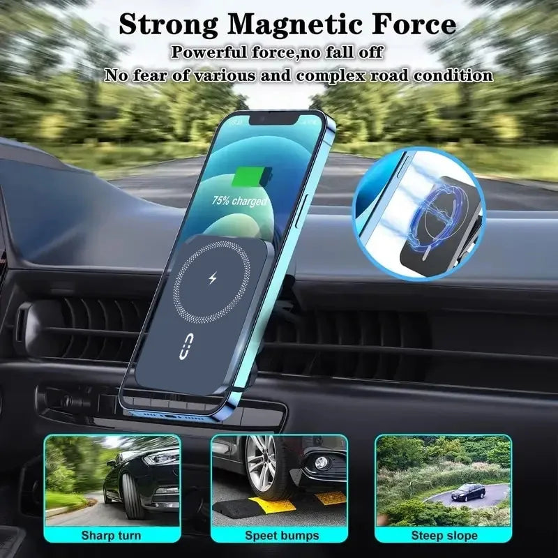 Magnetic Car Phone Mount Wireless Fast Car Charger for iPhone 16 15 14 13 12 Holder 15W Magnetic Car Phone Holder Mount Wireless