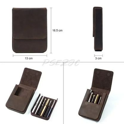 Crazy Horse Leather Pen Box Handmade Magnetic Drawer Style Student Pen Bag Storage Box Office Student Supplies