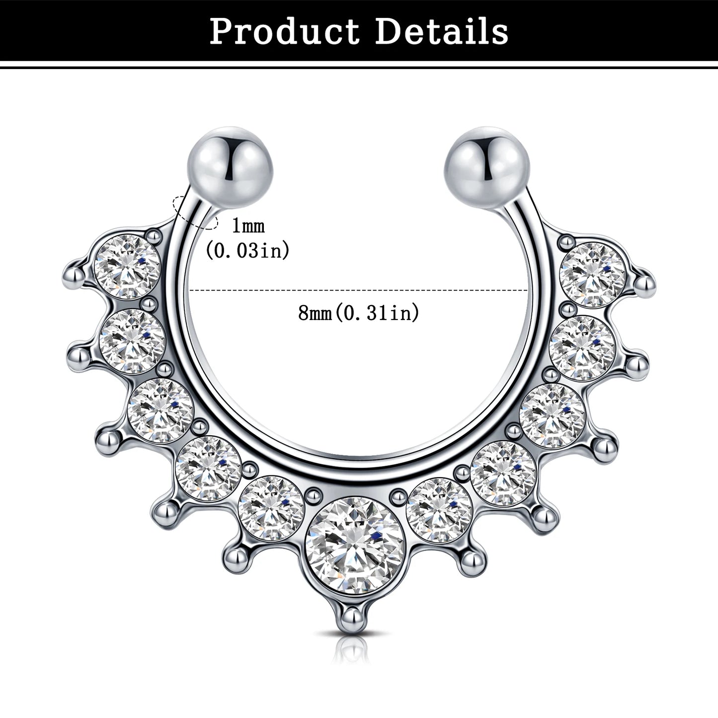 12Pcs/Set Fake Ear Ring Magnetic Studs Faux Non Pierced Ear Ring Ear Cuff No Piercing Magnetic Nose Studs CZ Dia 3/4/5mm