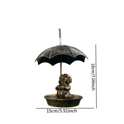 Bird Feeder Water Feeding Tray Umbrella Roof Sturdy Iron Birds Water Station Birdbath for Starlings Bluebirds Yard Gift Trees