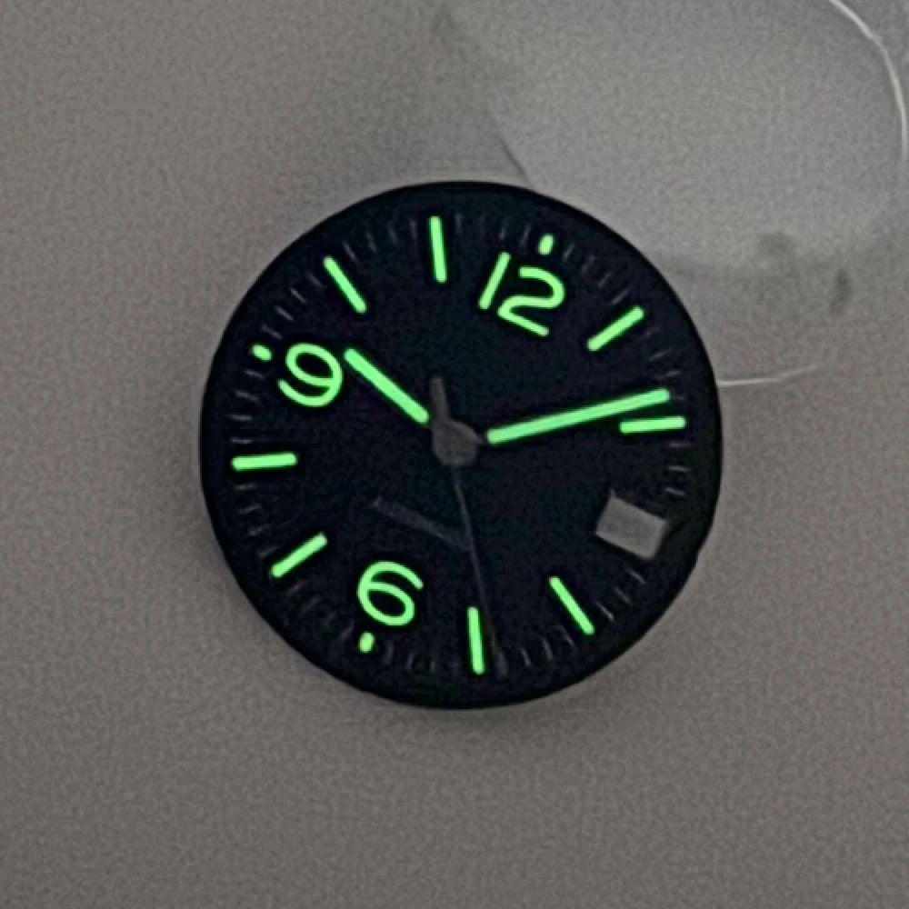 29MM Pilot Watch Dial Face for NH35 NH36 Dive Watch Mod Parts Silver Hand set Date Window Sterile Dial Plate Green Luminous