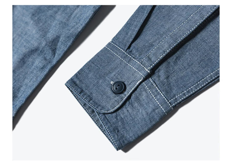 Bronson Repro USN Chambray Work Shirt Rugged Men's Selvedge Workwear Light Blue