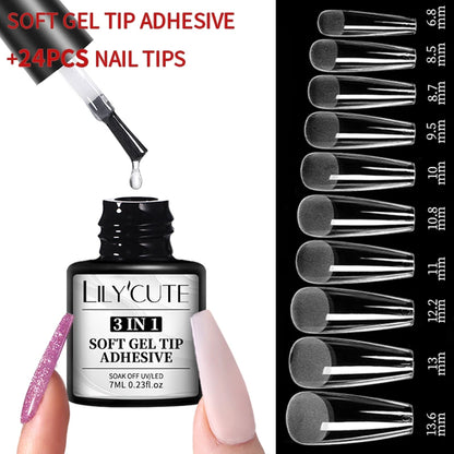 LILYCUTE 7ML Soft Gel Tip Adhesive Glue For False Tips Extend Press On Nails Nail Art Long Lasting Soak Off UV Gel Nail Polish