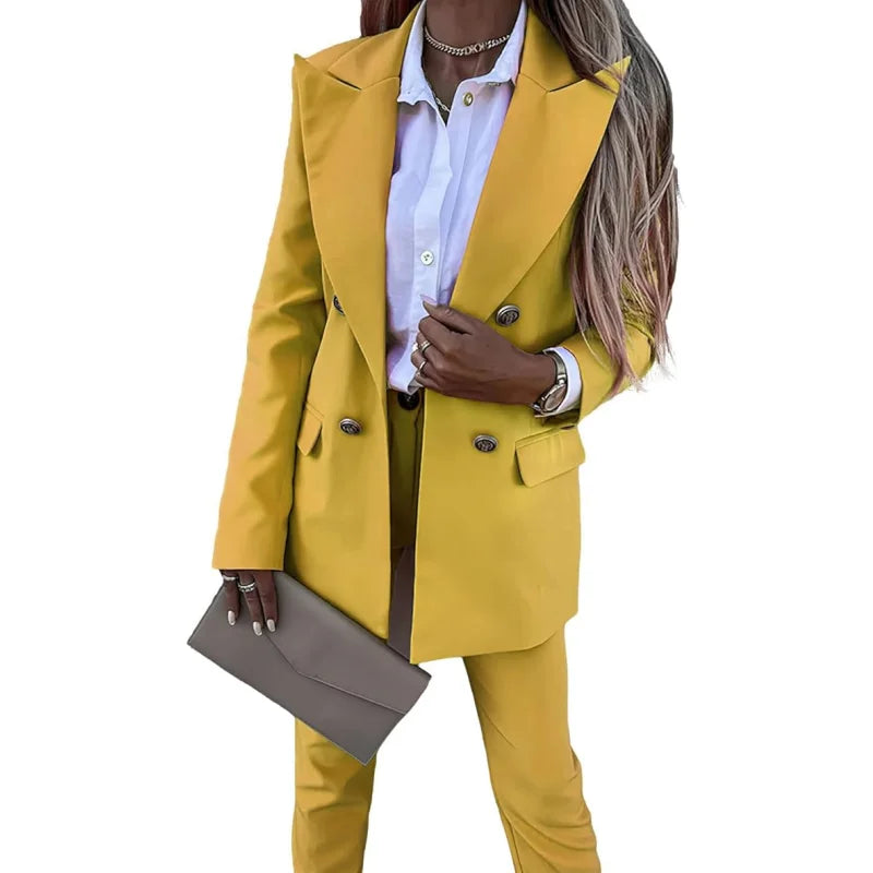 2-Piece Women's Office Suit Set - Elegant Long Sleeve Blazer & Pants, Formal Business Attire, Professional Workwear Collection