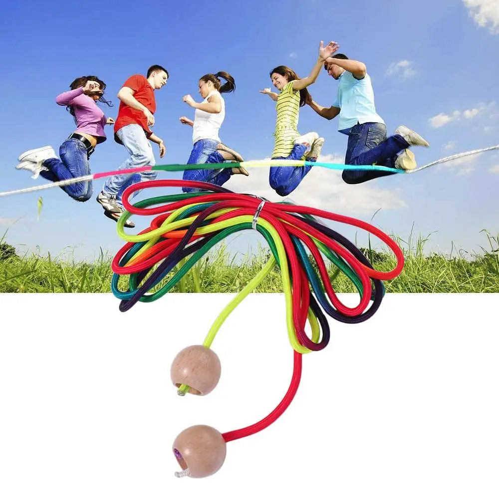Anti-Slip Rainbow Long Rope Outdoor Fun Ball Handle Group Skipping Rope Exercise Colorful 5m Jump Rope Fitness Equipment