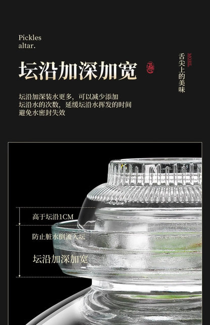 Traditional Fermenting Kit Crock with Water Seal Airlock Lid, for Pickles Kimchi Sauerkraut,Glass Jar with Lid Fermentation Jar