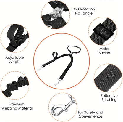 Double Dog Car Harness Safety Seatbelt Adjustable Pet Travel Restraint for 2 Dogs Heavy Duty Crash Tested Elastic Splitter Headr