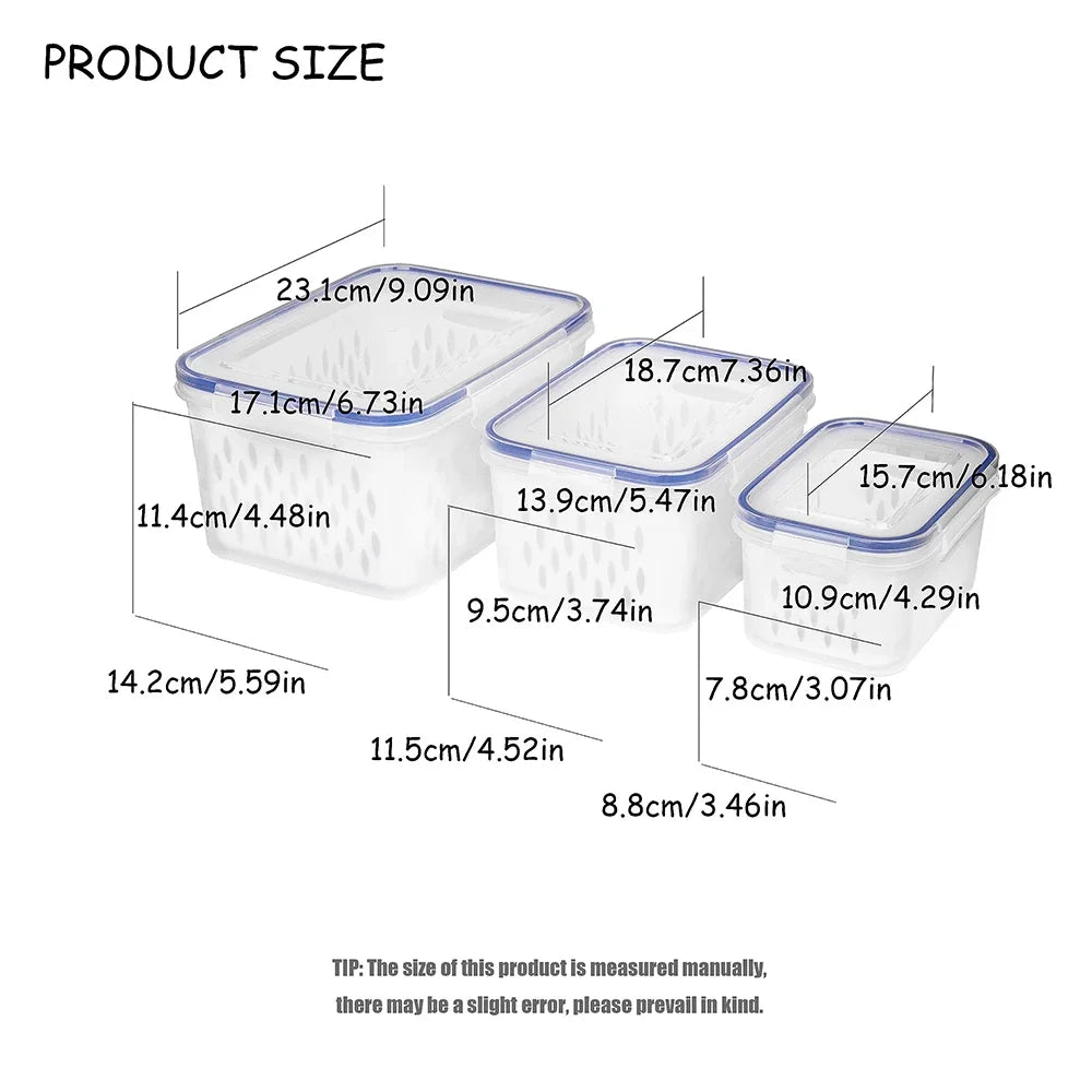 Refrigerator Storage Box Fridge Organizer Fresh Vegetable Fruit Boxes Drain Basket Storage Containers Pantry Kitchen Organizer