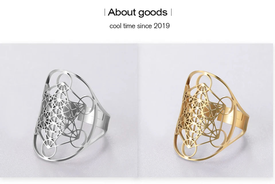 Cooltime Archangel Metatron Rings Cube Stainless Steel for Women Men Salomon Jewelry Secret Geometry Finger Accessories Amulet
