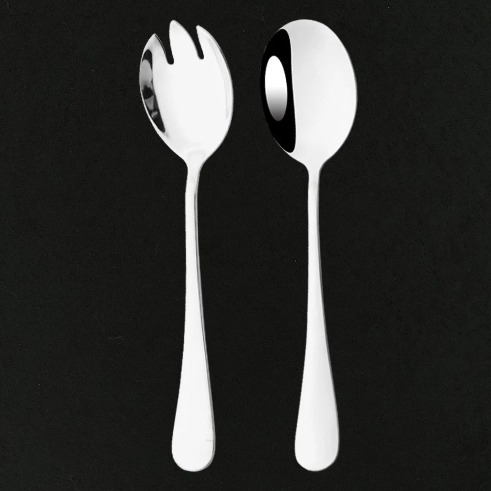 2Pcs Silver Stainless Steel Salad Spoon Fork Salad Server European Style Salad Dinnerware Cutlery Set Kitchen Tool Accessories