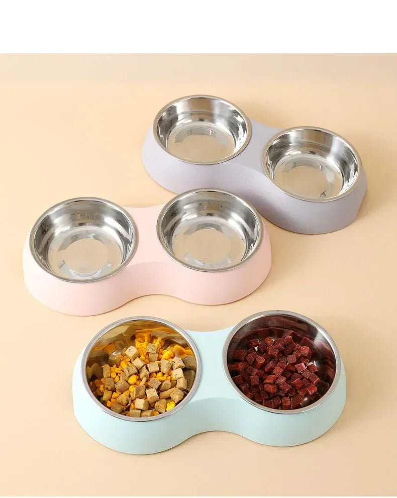 Double Pet Food Bowl Stainless Steel Drinkware Pet Drinking Food Dog Food Puppy Feeding Supplies Kitten Food Water Accessories