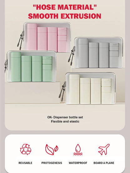 4-in-1 Leak-Proof Travel Bottles Set Refillable Toiletry Dispenser Kit with Spray Pump for Shampoo Lotion and Liquid Essentials
