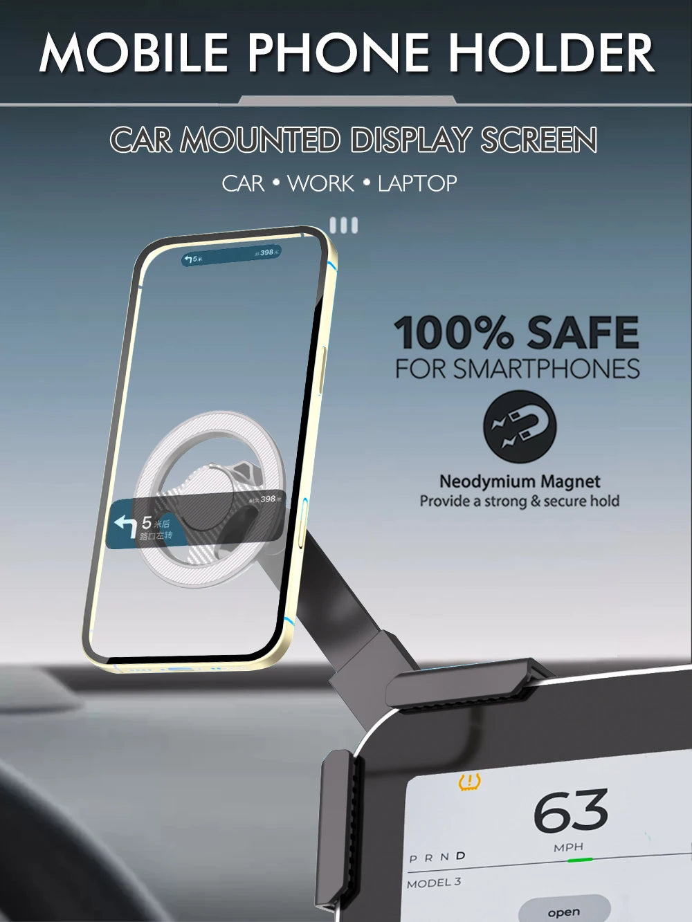 Magnet Car Mounted Display Screen Mobile Phone Holder 360 Degree Freely Rotation Foldable Mount Usded for Car Electric Vehicle