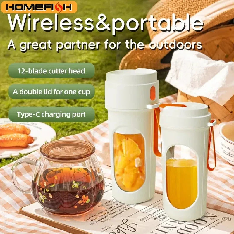 Electric portable blender, 12-blade 400ML juicer, fruit blender, USB rechargeable smoothie juicer, milkshake juicer