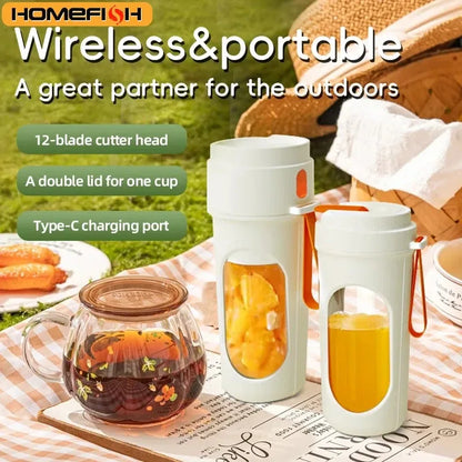 Electric portable blender, 12-blade 400ML juicer, fruit blender, USB rechargeable smoothie juicer, milkshake juicer