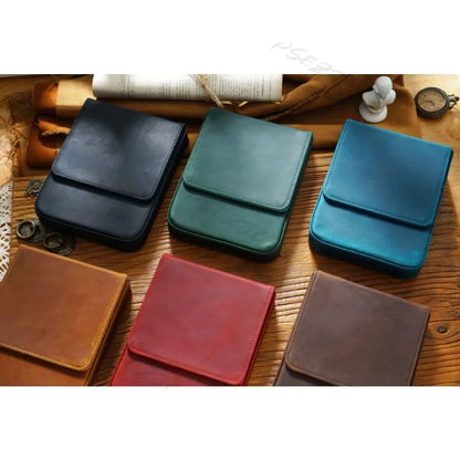 Crazy Horse Leather Pen Box Handmade Magnetic Drawer Style Student Pen Bag Storage Box Office Student Supplies