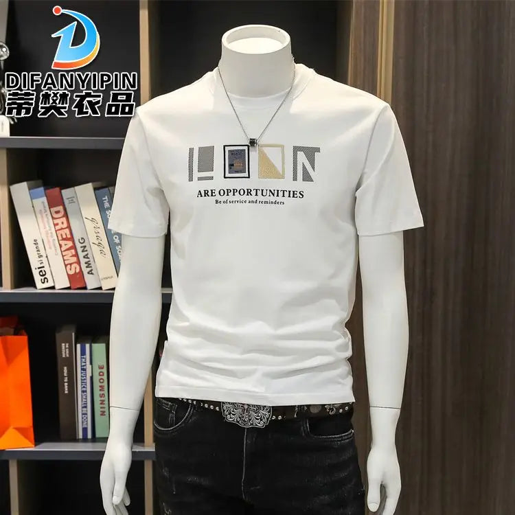 Men's T-shirts, Summer Round Neck Printed Trendy Men's Casual Versatile Short Sleeve Tops