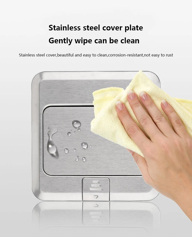 European standard hidden pop-up computer floor socket 120*120mm Gold Stainless Steel Kitchen Bedroom waterproof USB outlet plug