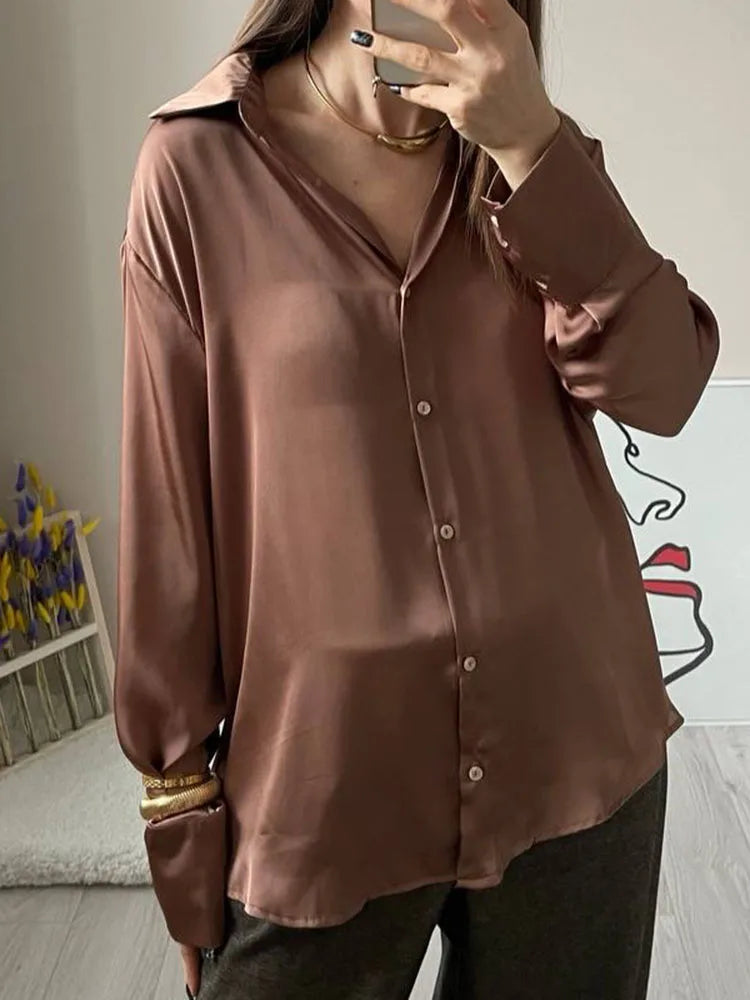 Office Wear Women Shirts Satin Blouse Luxury Pink Long Sleeve Formal Shirts Female Button Silk Tops For Women Elegant All-Match