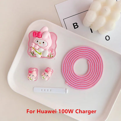 Joytop Sanrio 5Pcs Set Cable Protector for Huawei 35W/40W/66W/88W/100W Fast Charger Case Phone Wire Cord Organizers Winder