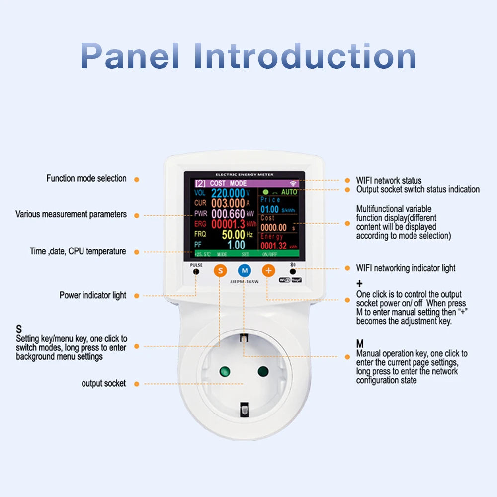 WIFI Smart Wattmeter Digital Power Meter Electricity Consumption Energy Meter Voltage Current Protection EU Plug Timer Switch