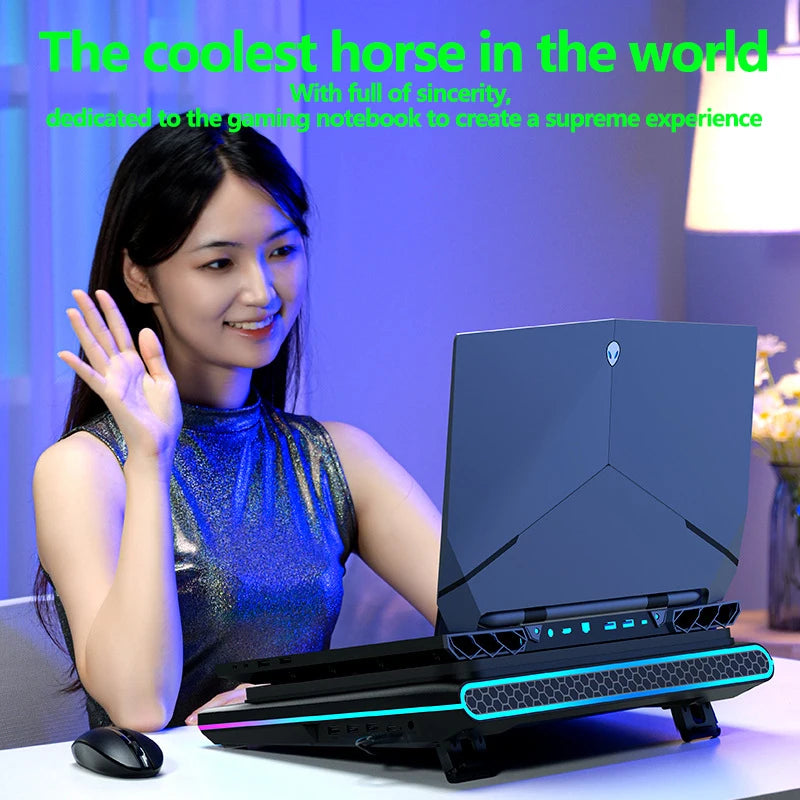 Gaming Laptop Cooling Pad, Laptop Cooling Stand with 5.5inch External Cooling Fan, Rapid Cooling Laptop 15.6-21inch