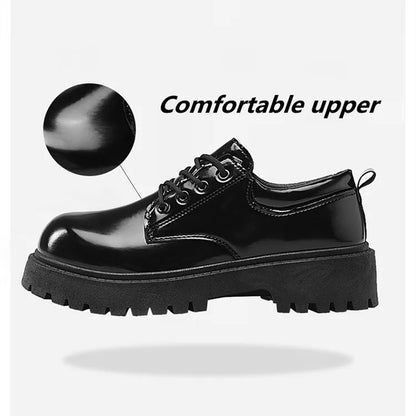 STRONGSHEN Men Patent  Leather Shoes Round Toe Casual Platform Business Shoes Fashion Wedding Banquet Party Formal Dress Shoes