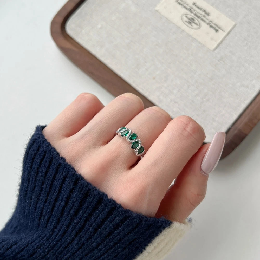 Wong Rain 100% 925 Sterling Silver 3*5 MM Oval Cut Sapphire Eemrald High Carbon Diamond Gemstone Ring For Women  Jewelry Band