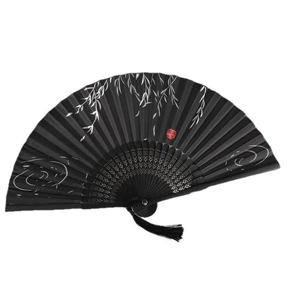 Bamboo Folding Fan Silk Chinese Fan Hand Women Black Fan Summer Female Dance Home Decoration Party Gift Home Ornament Fan Black